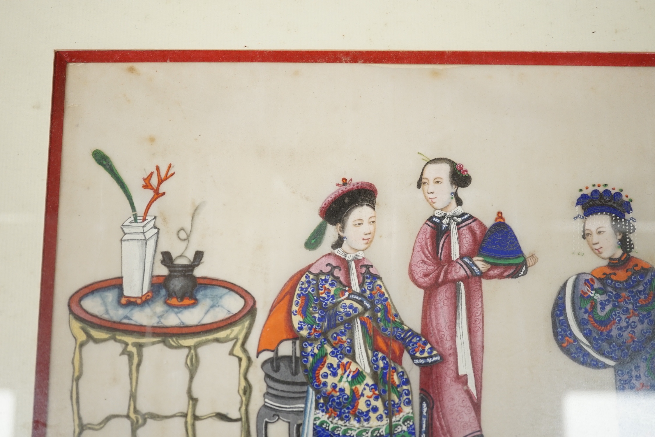 A Chinese pith painting of Qing Court figures, 19th century - 18 x 28.5cm